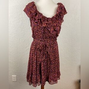 Women’s Olsenboye Ditzy Floral Ruffle Dress Tie Belt Size XL